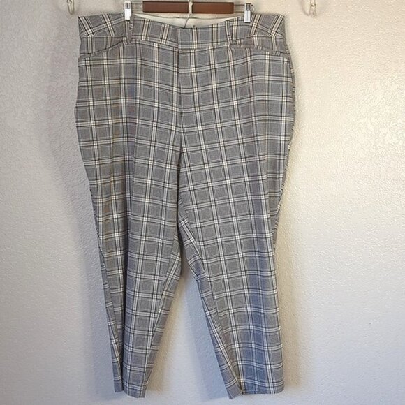 Ava & Viv  Plus Size 20 Ankle Pants Cream Plaid High-Rise Tapered - Picture 6 of 9